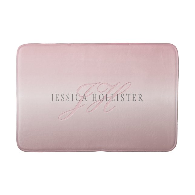 Name & Monogram | Soft FAUX Rose Gold Blush Bath Mat (Front)