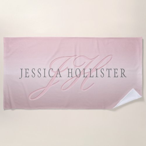 Name  Monogram  Soft FAUX Rose Gold Blush Beach Towel