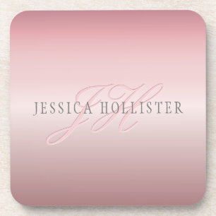 Name & Monogram Soft FAUX Rose Gold Blush Beverage Coaster