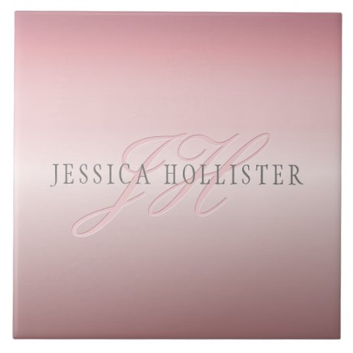 Name  Monogram  Soft FAUX Rose Gold Blush Ceramic Tile