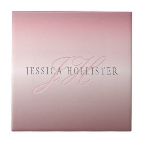 Name  Monogram  Soft FAUX Rose Gold Blush Ceramic Tile