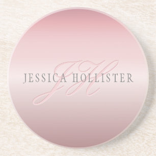 Name & Monogram Soft FAUX Rose Gold Blush Coaster