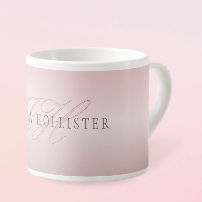 Name & Monogram | Soft FAUX Rose Gold Blush Espresso Cup (Creator Uploaded)