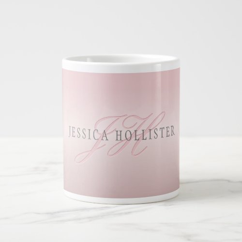 Name  Monogram  Soft FAUX Rose Gold Blush Giant Coffee Mug