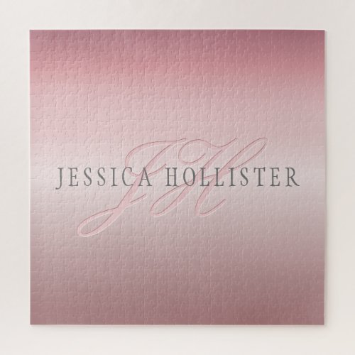 Name  Monogram  Soft FAUX Rose Gold Blush Jigsaw Puzzle