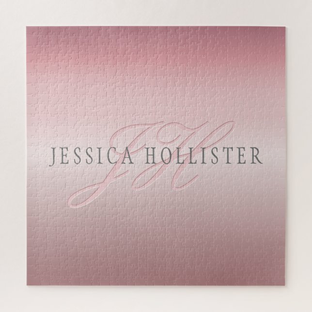 Name & Monogram | Soft FAUX Rose Gold Blush Jigsaw Puzzle (Vertical)