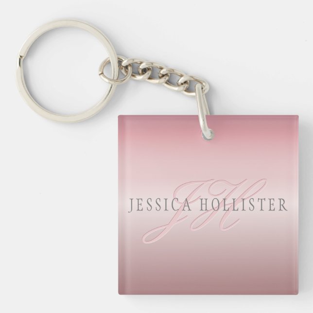 Name & Monogram | Soft FAUX Rose Gold Blush Keychain (Front)