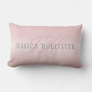 Name & Monogram   Soft FAUX Rose Gold Blush Lumbar Pillow