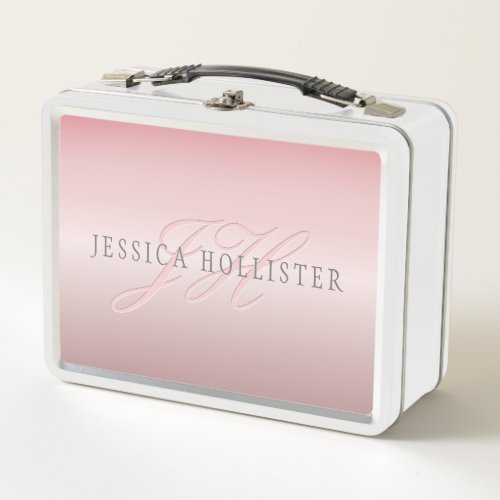 Name  Monogram  Soft FAUX Rose Gold Blush Metal Lunch Box