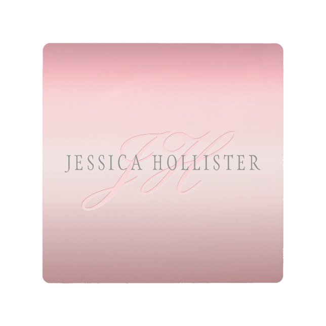 Name & Monogram | Soft FAUX Rose Gold Blush Metal Print (Front)