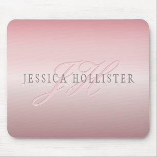 Name & Monogram Soft FAUX Rose Gold Blush Mouse Pad
