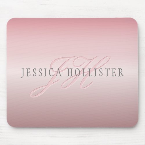 Name  Monogram  Soft FAUX Rose Gold Blush Mouse Pad