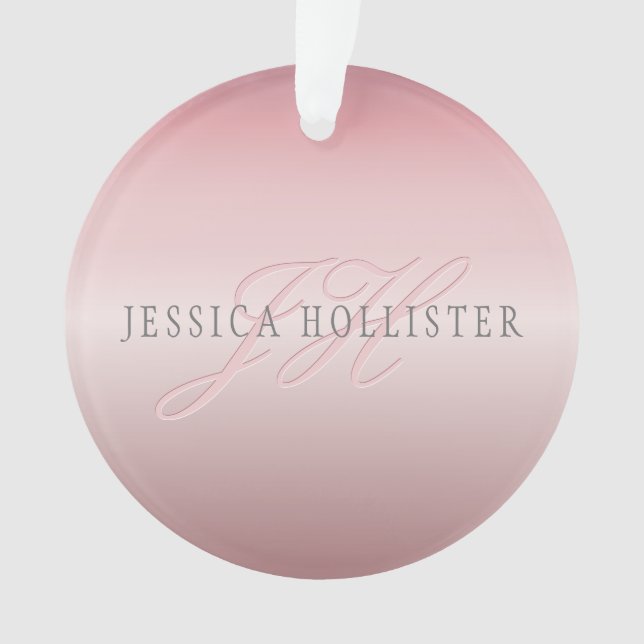 Name & Monogram | Soft FAUX Rose Gold Blush Ornament (Front)