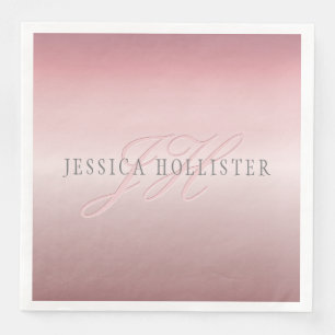 Name & Monogram Soft FAUX Rose Gold Blush Paper Dinner Napkins