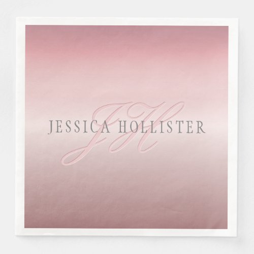 Name  Monogram  Soft FAUX Rose Gold Blush Paper Dinner Napkins