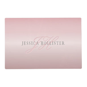 Name & Monogram Soft FAUX Rose Gold Blush Placemat