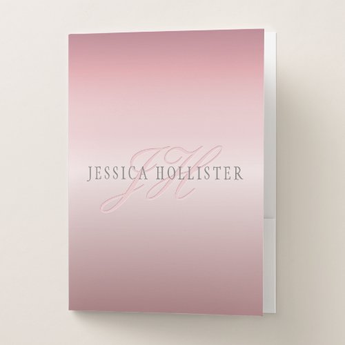 Name  Monogram  Soft FAUX Rose Gold Blush Pocket Folder