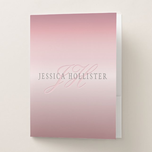 Name & Monogram | Soft FAUX Rose Gold Blush Pocket Folder (Front)