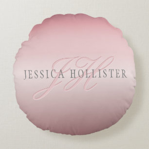 Name & Monogram Soft FAUX Rose Gold Blush Round Pillow