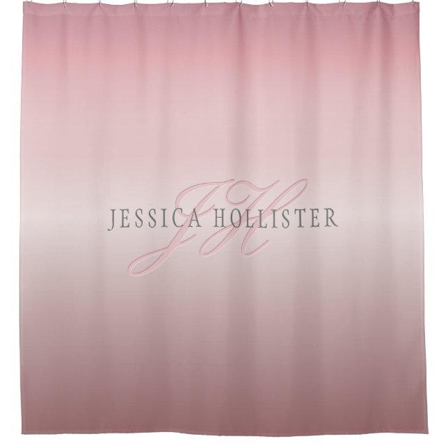 Name & Monogram | Soft FAUX Rose Gold Blush Shower Curtain (Front)
