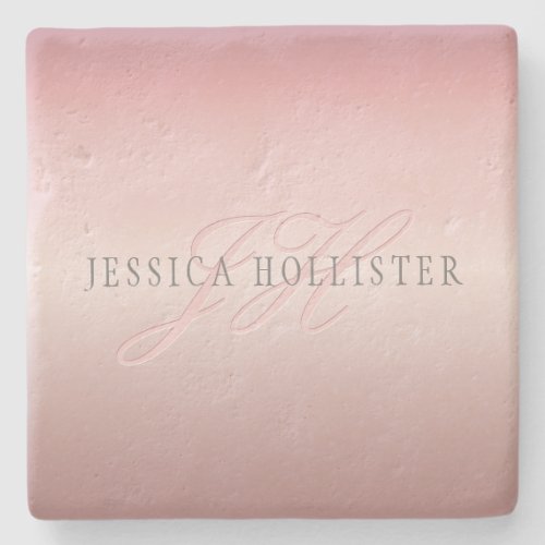 Name  Monogram  Soft FAUX Rose Gold Blush Stone Coaster