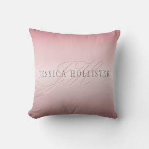 Name & Monogram Soft FAUX Rose Gold Blush Throw Pillow