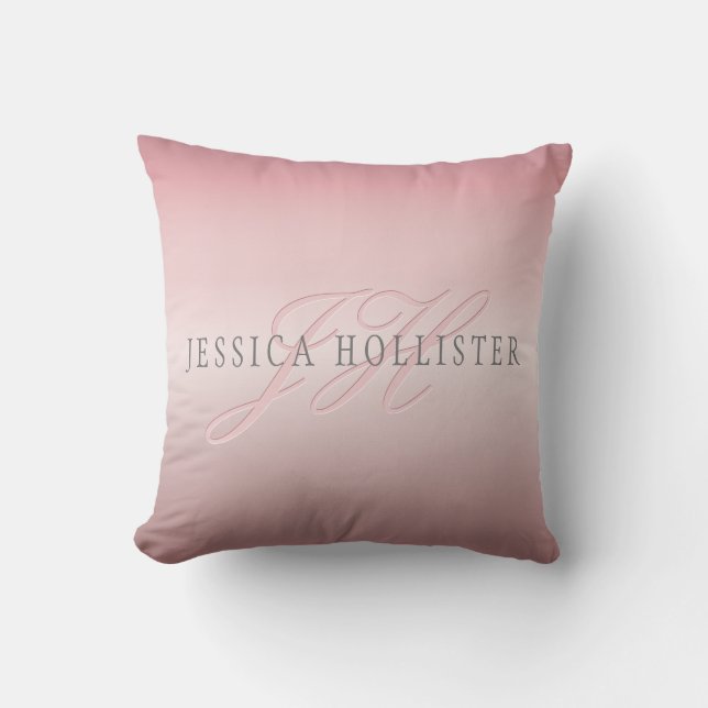 Name & Monogram | Soft FAUX Rose Gold Blush Throw Pillow (Front)