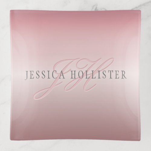 Name  Monogram  Soft FAUX Rose Gold Blush Trinket Tray