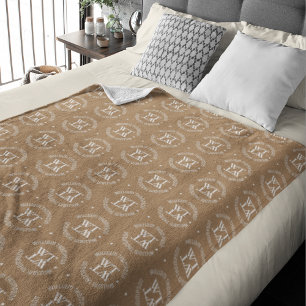 Name Monogram stamped all over Light Brown Fleece Blanket