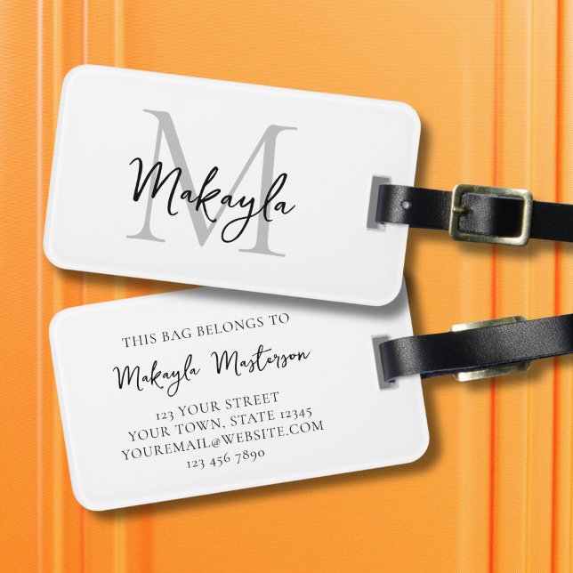 Name Monogram Stylish Script  Luggage Tag (Creator Uploaded)