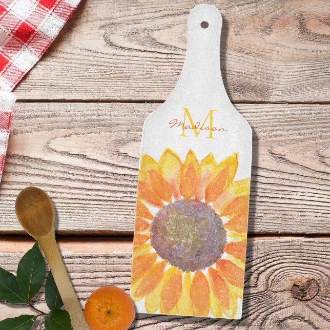 Discover Name Monogram Sunflower  Cutting Board