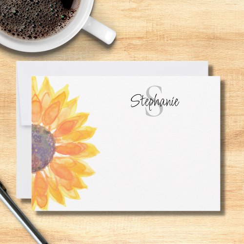 Name Monogram Sunflower Note Card