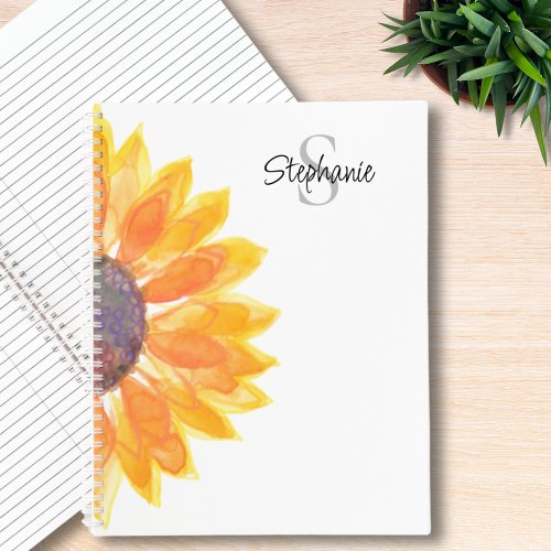 Name Monogram Sunflower Notebook