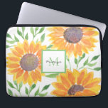 Name Monogram Sunflowers  Laptop Sleeve<br><div class="desc">This unique laptop sleeve features a watercolor sunflower and foliage pattern in shades of yellow and green.
Easily customizable with your name and monogram.
Original Watercolor © Michele Davies.</div>