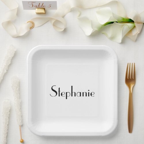 Name Monogram Template Black White Custom Cute Paper Plates