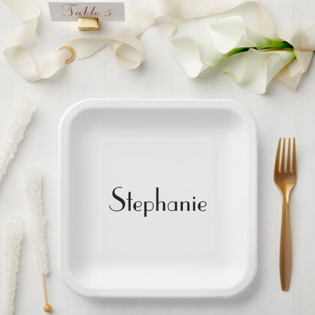 Name Monogram Template Black White Custom Cute Paper Plates (Wedding)