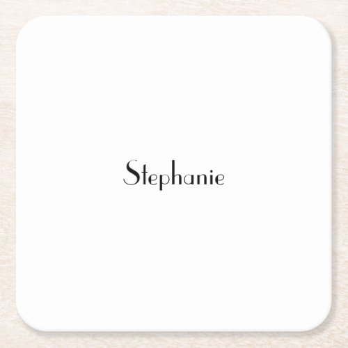 Name Monogram Template Black White Custom Cute Square Paper Coaster