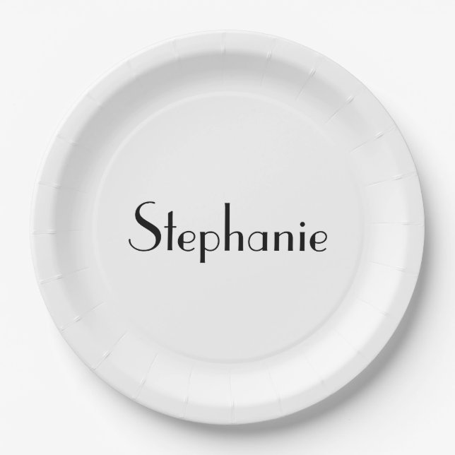 Name Monogram Template Black White Cute Custom Paper Plates (Front)