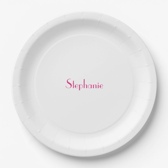 Name Monogram Template Pink White Custom 2024 Paper Plates (Front)
