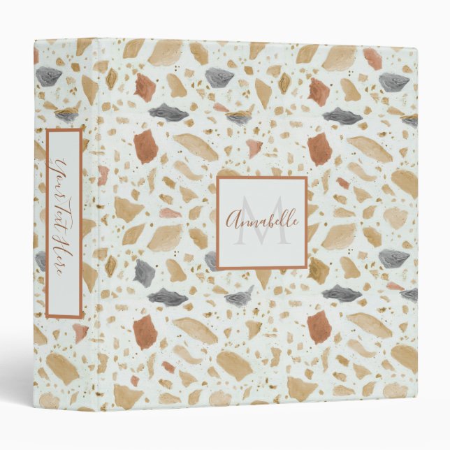 Name Monogram Terrazzo Terracotta Rust Modern Chic 3 Ring Binder (Front/Spine)