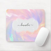 Name Monogram Unicorn Holographic Pink Girly Mouse Pad (With Mouse)
