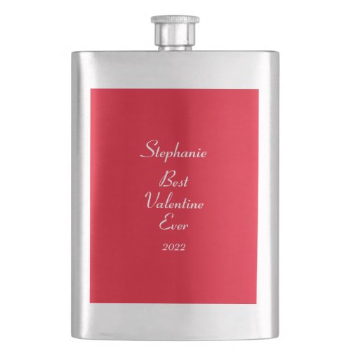 Name Monogram Valentines Day Red White Funny Cute Flask