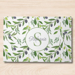 Name Monogram Watercolor Olive Pattern Doormat