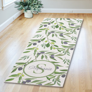 Name Monogram Watercolor Olive Pattern Yoga Mat