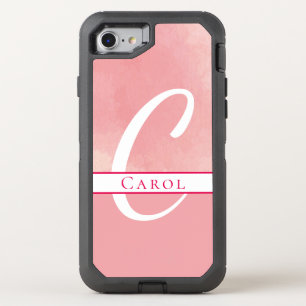 Name Monogram Watercolor Pink OtterBox Defender iPhone SE/8/7 Case
