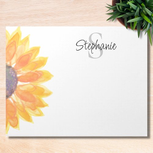 Name Monogram Watercolor Sunflower Notepad