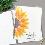 Name Monogram Watercolor Sunflower Planner<br><div class="desc">This floral Planner is decorated with a yellow watercolor sunflower. Customize it with your name and monogram and year. To edit further use the Design Tool to change the font, font size, or color. Because we create our artwork you won't find this exact image from other designers. Original Watercolor ©...</div>