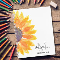 Name Monogram Watercolor Sunflower Sketchbook