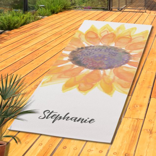 Name Monogram Watercolor Sunflower Yoga Mat