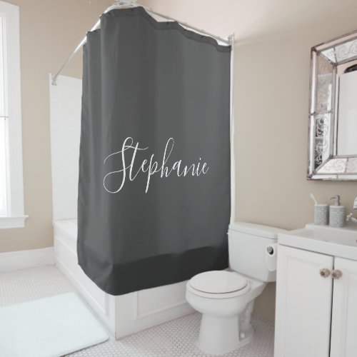 Name Monogram White Grey Classy Elegant Custom  Shower Curtain